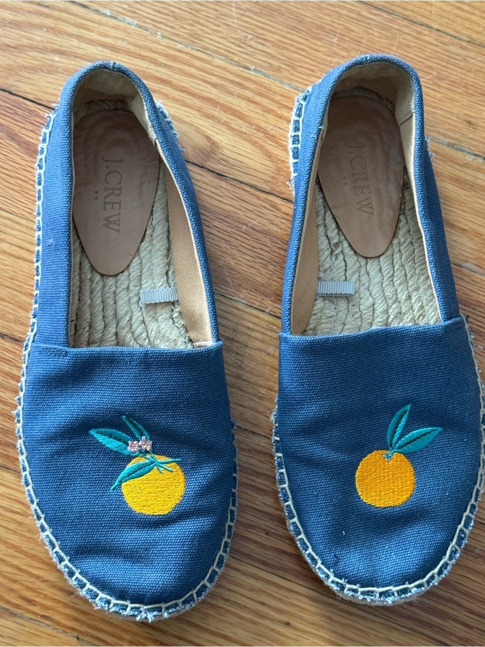 J. Crew Blue Canvas Espadrilles with Tan Insole Size 7